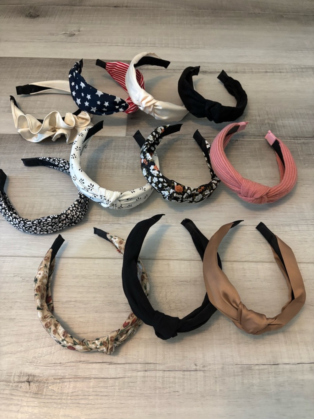 11pc Knotted Headband Lot Mixed Prints Solid Satin Padded Hair Accessories - Picture 2 of 13